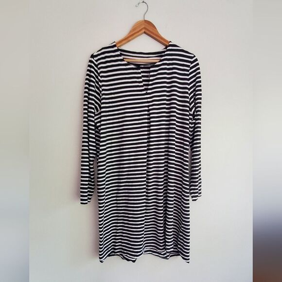 Coolibar UPF 50 Black and White Striped Dress Size Large - Picture 1 of 8